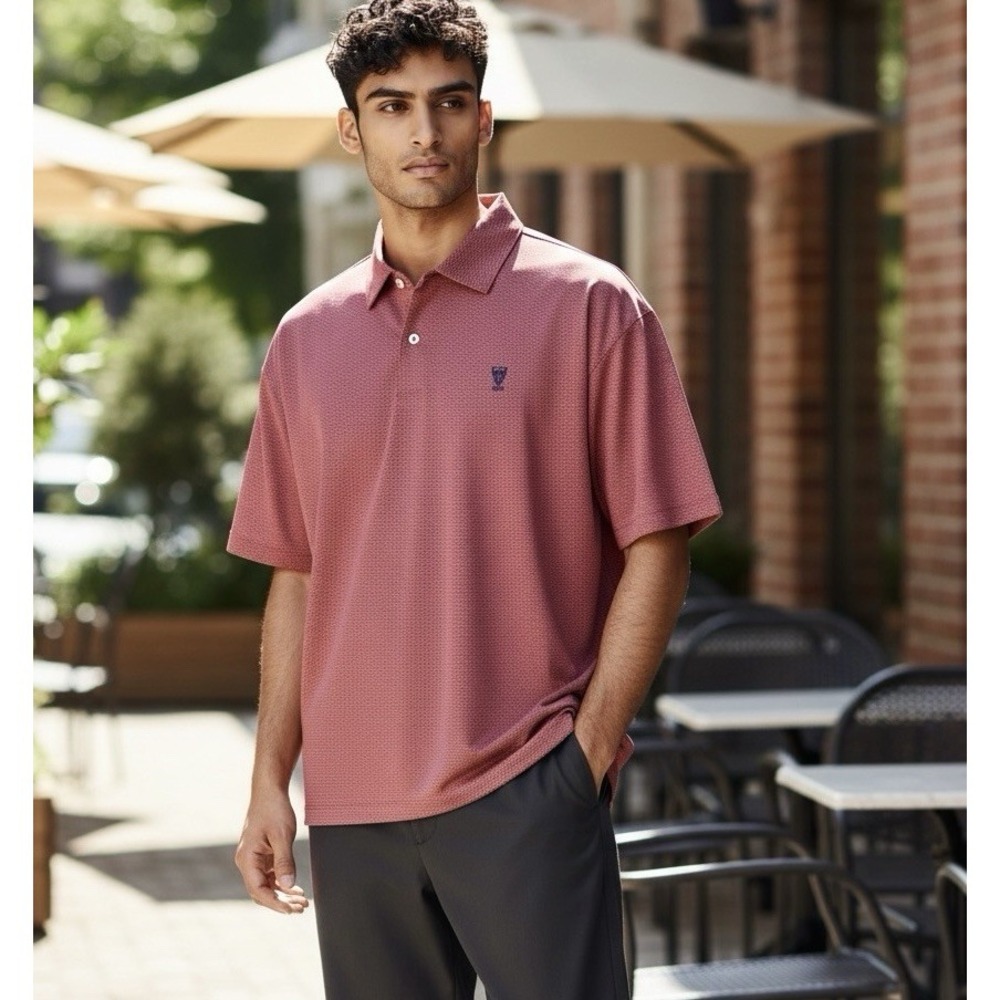 Peter Millar Crown Polo Men XL Red Geometric Summer Comfort Golf Performance